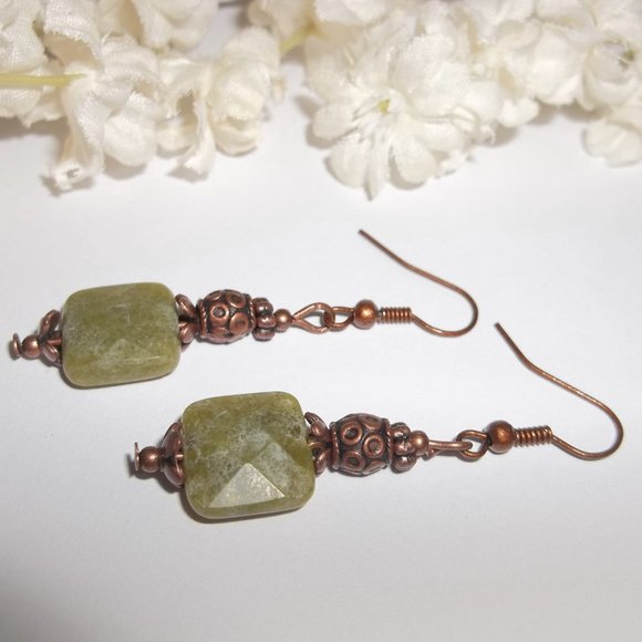 Boho Dangle Earring Set Green Red Copper Rustic Jewelry Gift Idea For Her 6724 - Picture 4 of 8